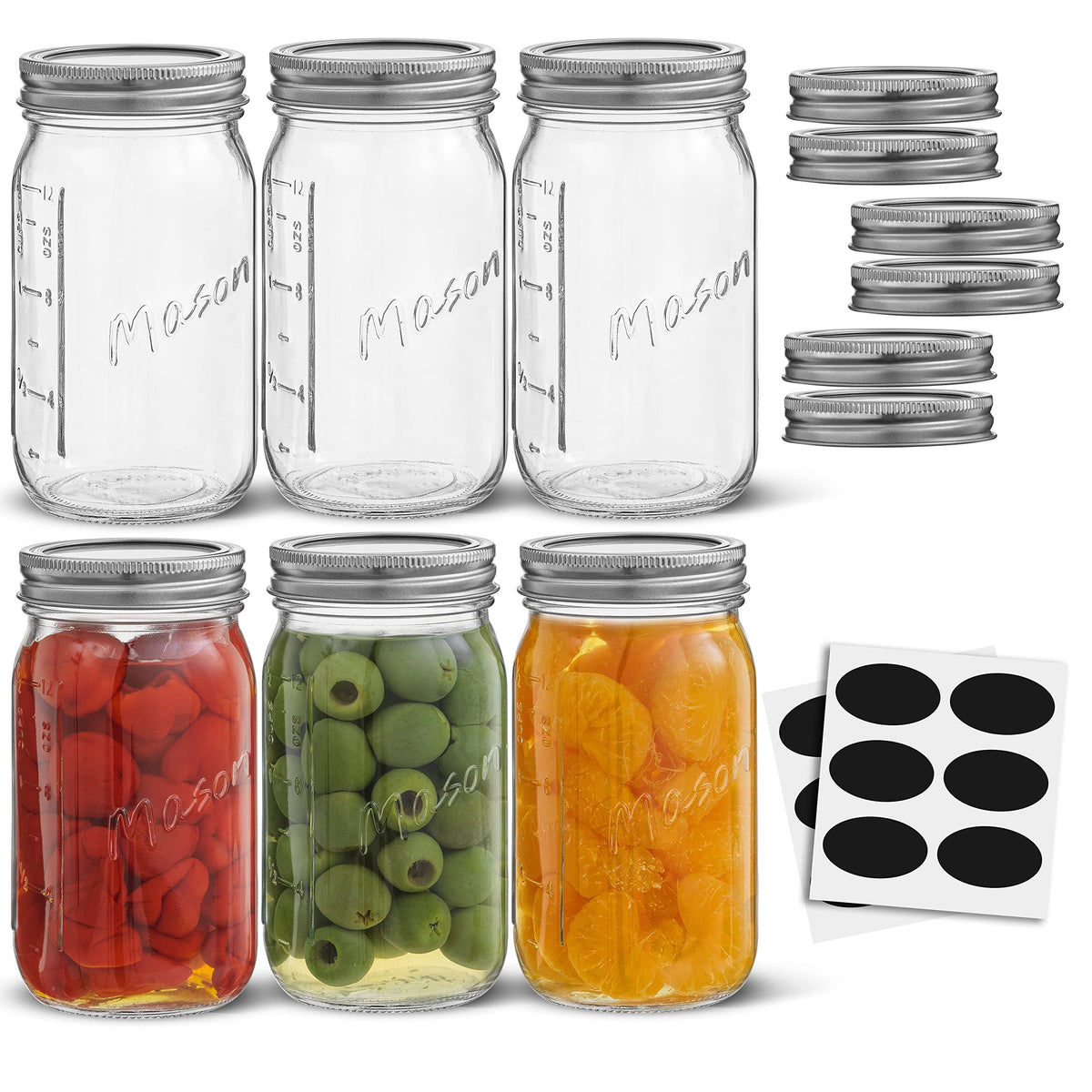 16 Oz 6-Pack Regular Mouth Glass Mason Jars with Lids S888423