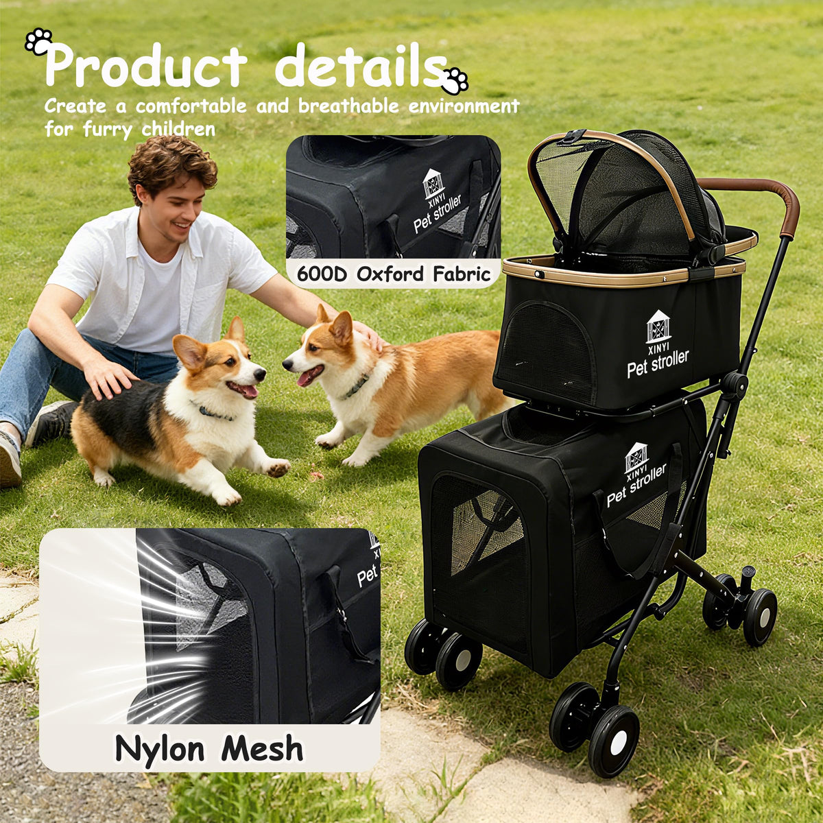 XL Extra-Large Double Pet Stroller with Weather Cover I78906