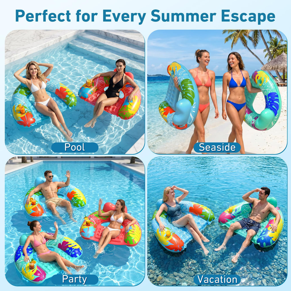 3 Pack Inflatable Pool Float Chairs with Cup Holder I2642