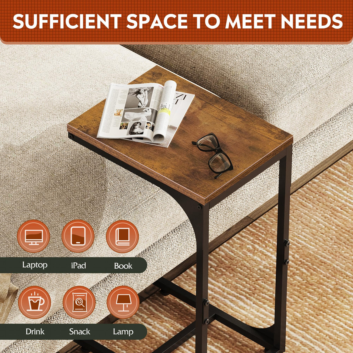 C-Shaped End Table Set of 2 Metal Frame F13906