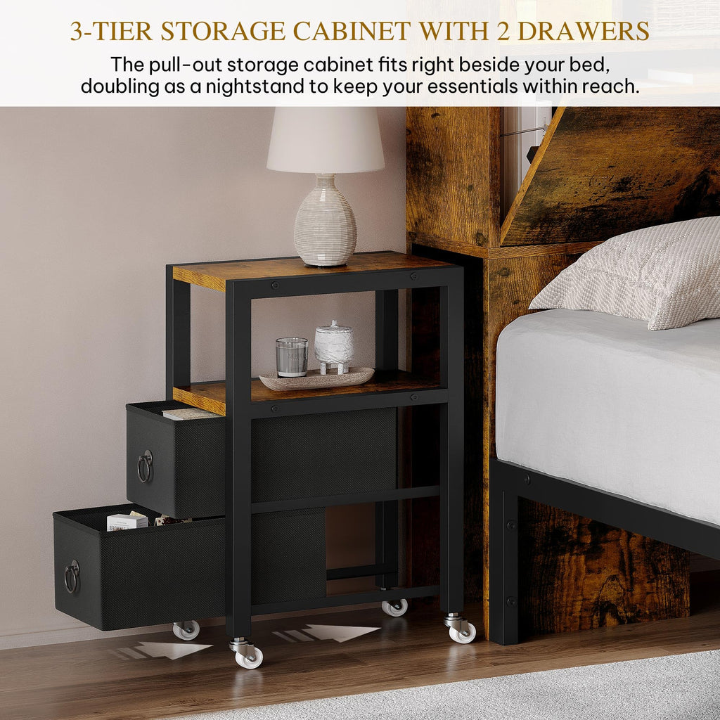 Queen Size Bed Frame with Storage Bookcase Headboard N11876