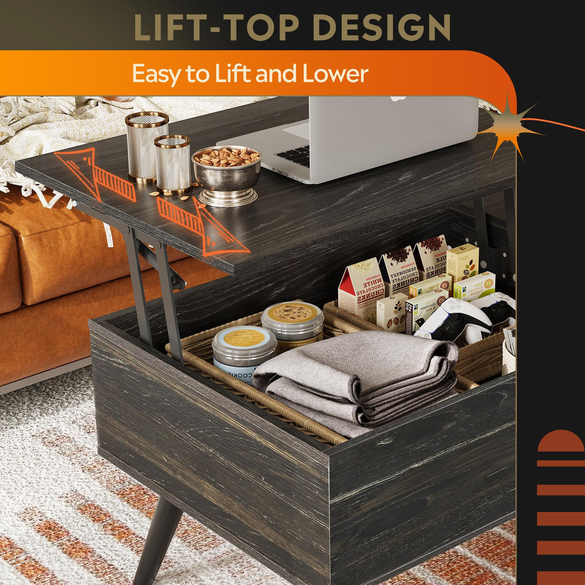 Lift Top Coffee Table with Hidden Storage, Black Q277