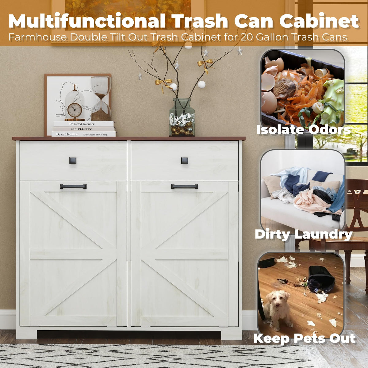 White 20 Gallon Tilt Out Trash Cabinet F290985