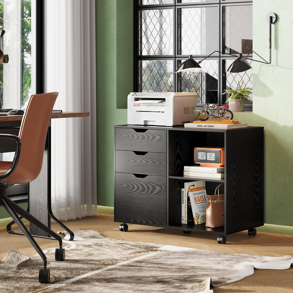 Black 3-Drawer Wood File Cabinet G854