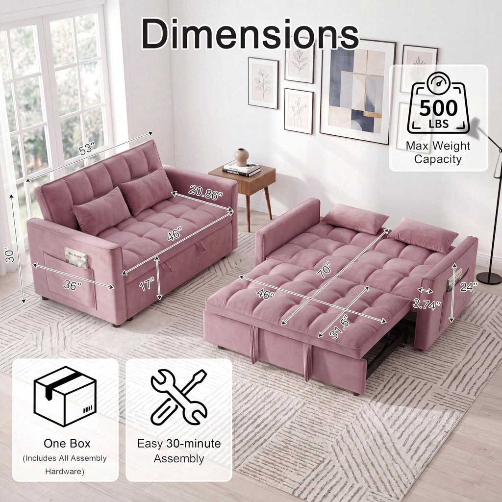 Pink Velvet Convertible Sleeper Sofa Bed G140